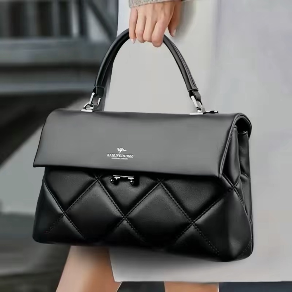 Black Quilted Top-Handle Satchel